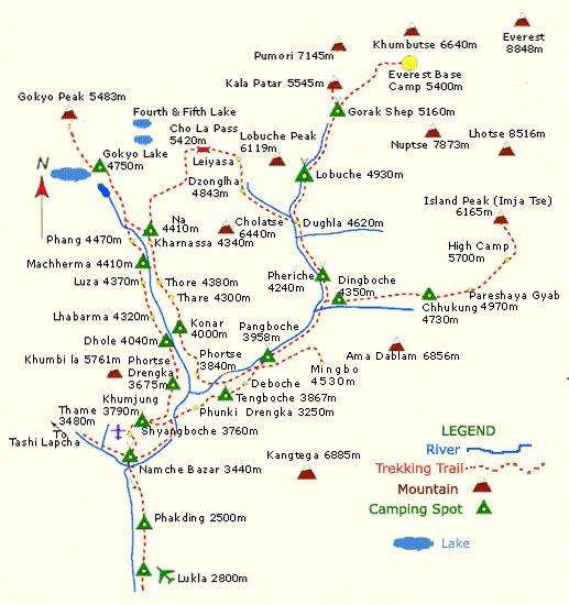 ゴーキョチョラパスネパールトレッキングのルートマップ