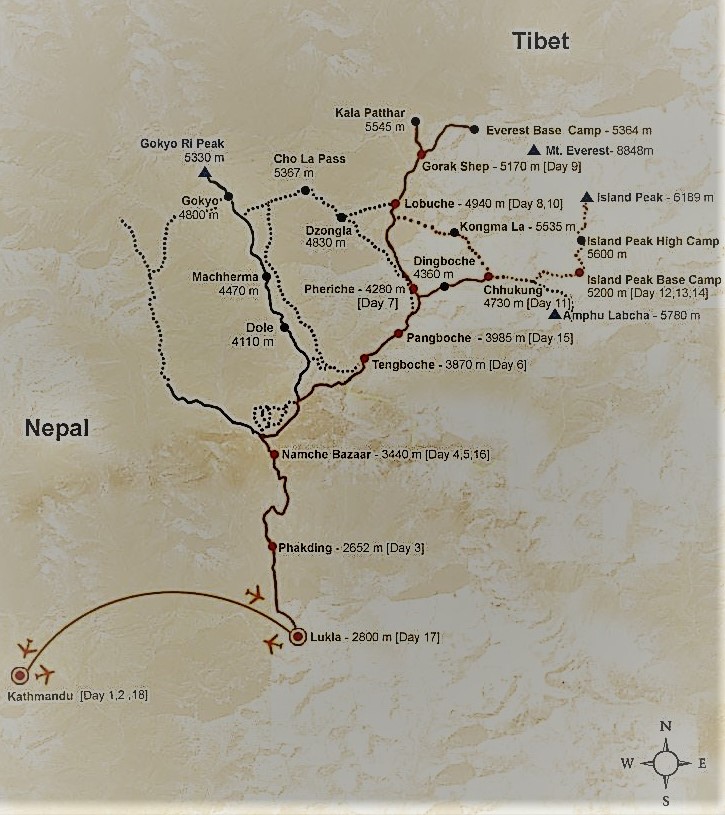 エベレストベースキャンプ・アイランドピーククライミングルートマップ
